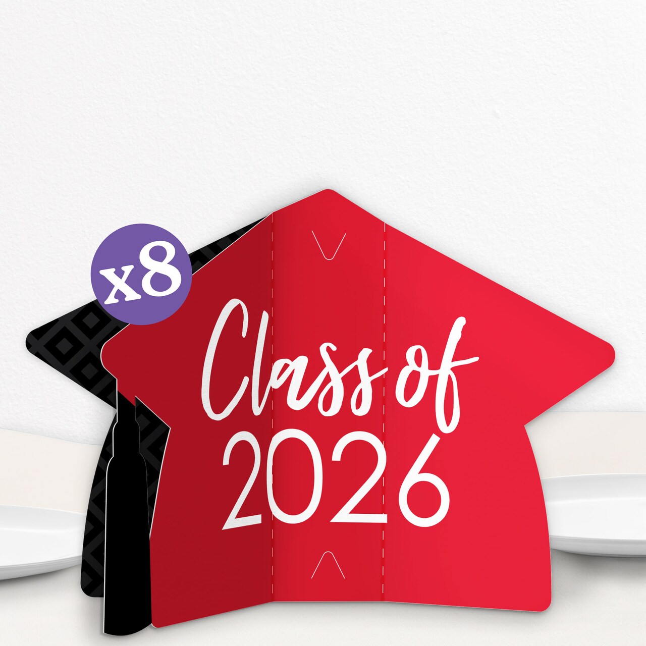 Big Dot of Happiness 8 Count Red Graduation 3D Centerpiece Table Decorations, Freestanding Class of 2026 Grad Party Centerpieces